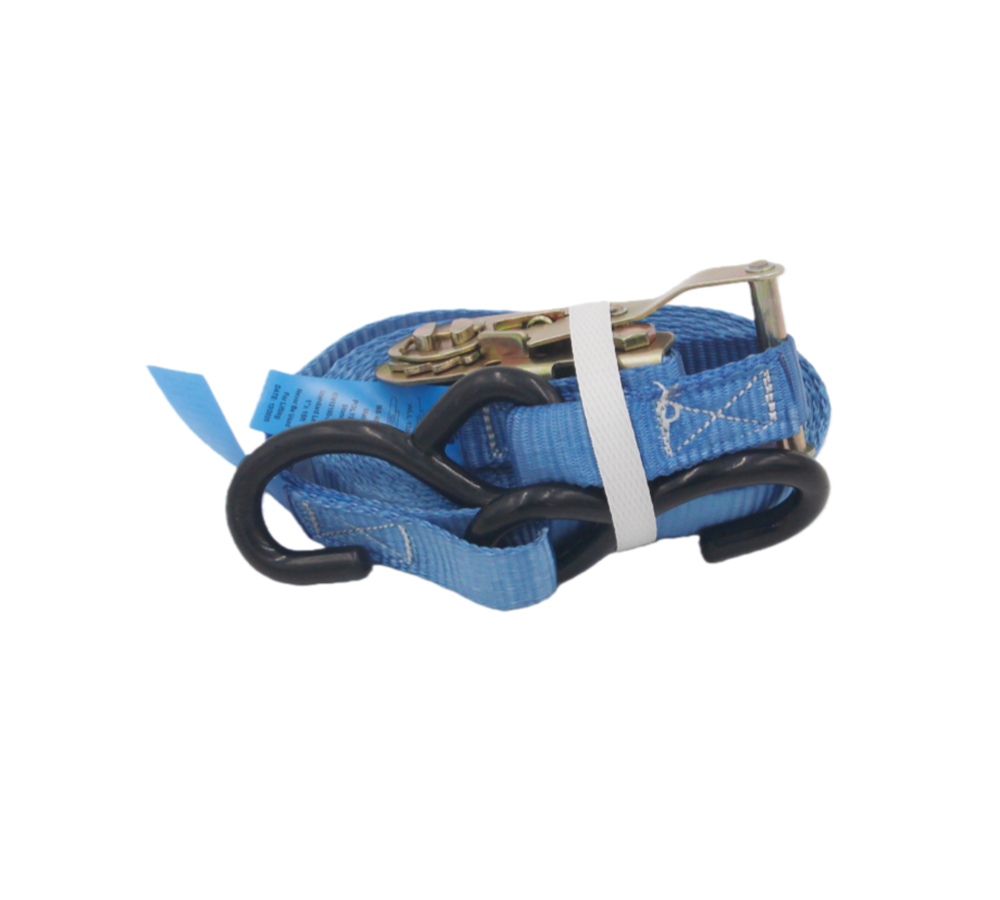 1" x 15' Ratchet Tie-Down with Vinyl S-Hooks - 3,000 lbs B/S